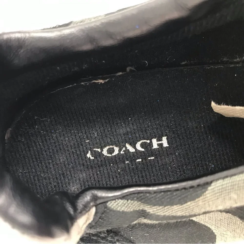 Coach KINSLEY  Black Gray Optic Signature Fabric Suede Lace Up Sneakers